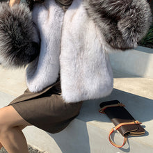 Load image into Gallery viewer, 2022 New Women&#39;s Fox Fur Coat Silver Fox Sleeve Luxury Fluffy Fur Overcoat Warm Winter 4920