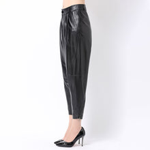 Load image into Gallery viewer, Lady Leather Cropped Pants Solid High Waist Loose Slim Pencil Pants Sheepskin Harem Pants 2022 New SY3985