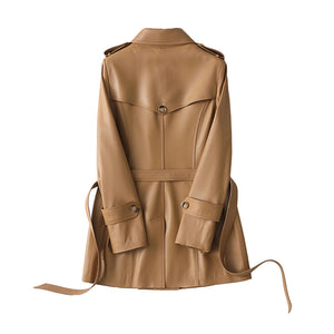 Genuine Sheepskin Leather Jacket Women Autumn Winter Trench Coat Mide Length Streetwear Leather Coat CL4873
