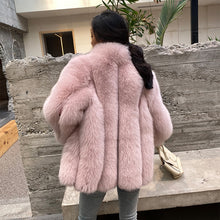 Load image into Gallery viewer, Ladies Fox Fur Coat 2022 New Long Sleeve Stand Collar Fluffy Fur Luxury Overcoat Mid Length Warm Winter 4918
