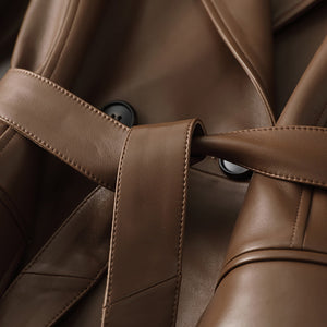 Women 2022 New Leather Trench Coats Lady Fashion Streetwear Genuine Leather Jacket Long Full Sleeve Female Clothing CL4872