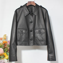 Load image into Gallery viewer, Women&#39;s Classic Leather Jackets Fashion Turn Down Collar Full Sleeve Biker Jackets Genuine Sheepskin Coats CL4017