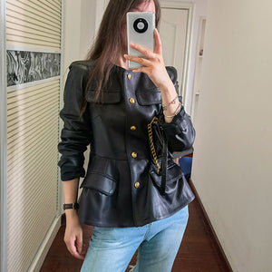 Genuine Sheep Leather Jacket Women New O-Neck Leather Coats Spring Autumn Fashion Style Pocket CL4014