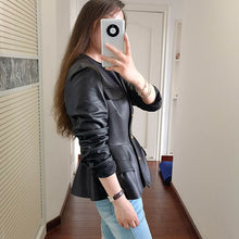 Load image into Gallery viewer, Genuine Sheep Leather Jacket Women New O-Neck Leather Coats Spring Autumn Fashion Style Pocket CL4014