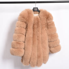 Load image into Gallery viewer, Women&#39;s Real Fox Fur Coat Genuine Natural Fur Jacket Vertical Camel Fur