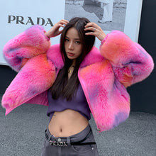Load image into Gallery viewer, 2022 New Multicolor Fox Fur Coat Women Luxury Collared Zipper Short Overcoat Warm Winter Streetwear 3655A