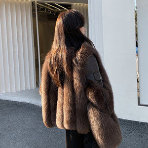 Winter Luxury Women Fox Fur Coats Genuine Sheepskin Leather Jackets
