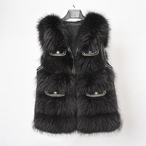 Women's Real Fur Gilet Winter Fashion Vest Raccoon Fox Fur Waistcoat