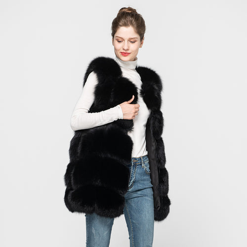 Women's Real Fox Fur Gilet Winter Thick Warm Vest Fluffy Waistcoat