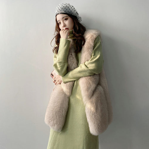 Winter Luxury Real Fur Gilets Women Fox Vests Stylish Design Waistcoats