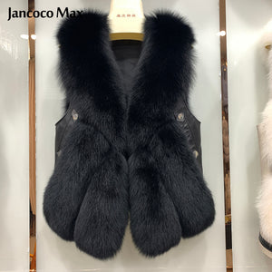 Winter Fashion Fox Fur Gilets Women Sleeveless Jacket Sheepskin Fur Vest