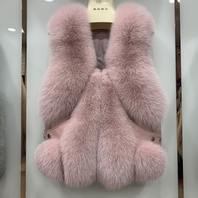 Women Waistcoat Real Fox Fur Gilets Thick Warm Fluffy Fur Sleeveless Coats
