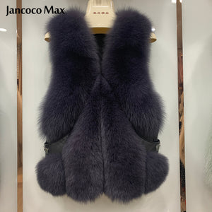 Women Thick Warm Luxury Real Fox Fur Gilets Winter Fluffy Fur Waistcoat