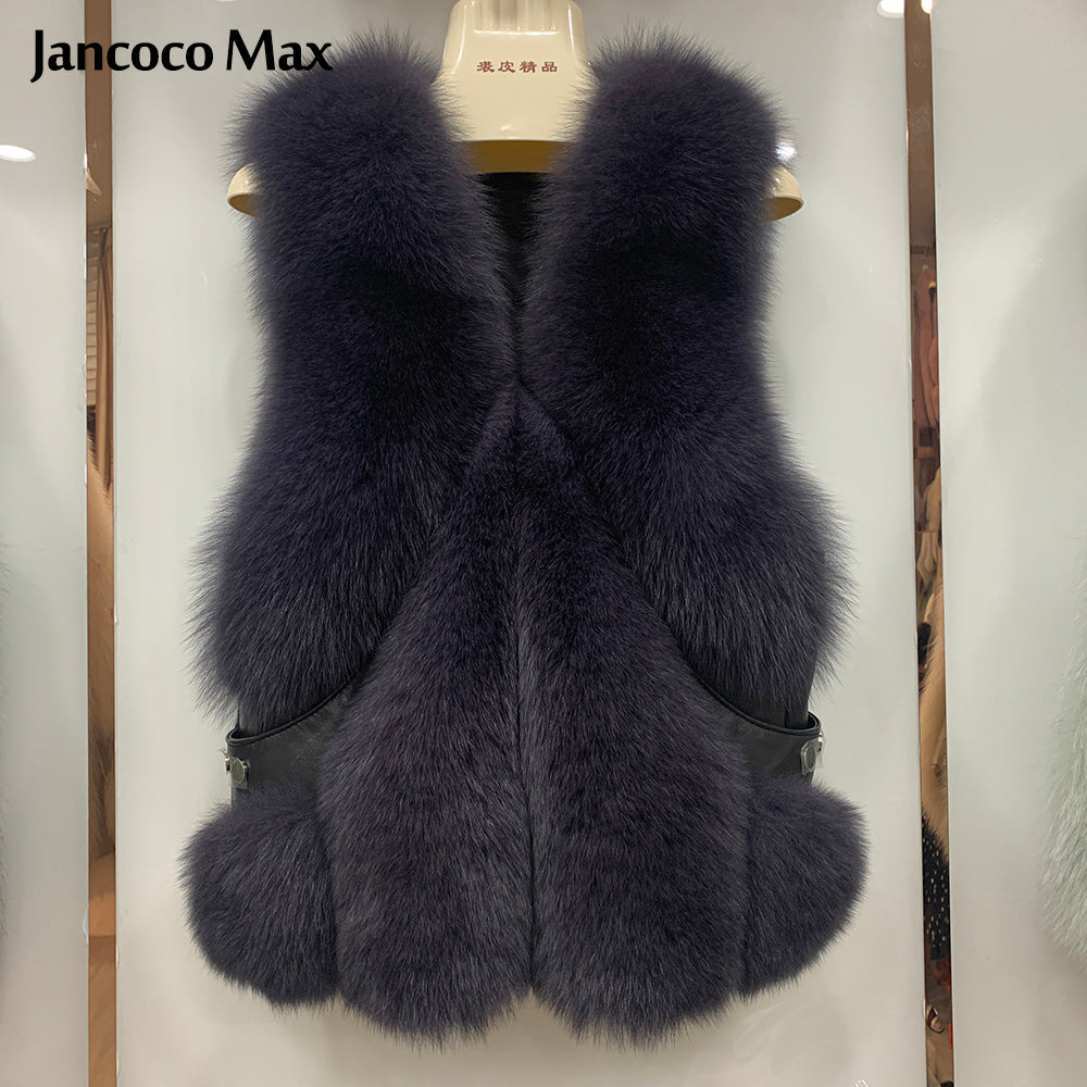 Women Thick Warm Luxury Real Fox Fur Gilets Winter Fluffy Fur Waistcoat