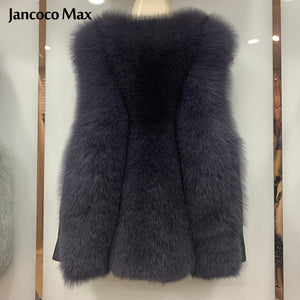 Women Thick Warm Luxury Real Fox Fur Gilets Winter Fluffy Fur Waistcoat