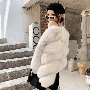 Women Winter Warm Real Fox Fur Coats Sheepskin Leather Jackets