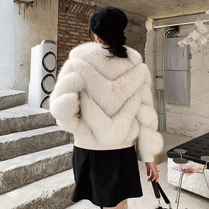 Women Winter Warm Real Fox Fur Coats Sheepskin Leather Jackets