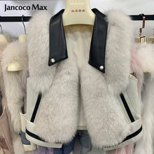 Load image into Gallery viewer, Winter Women Genuine Sheepskin Leather Fur Vests Fluffy Real Fox Fur Gilets