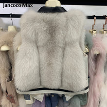 Load image into Gallery viewer, Winter Women Genuine Sheepskin Leather Fur Vests Fluffy Real Fox Fur Gilets