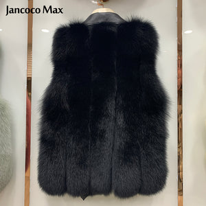 Winter Women Fluffy Fur Gilets Genuine Sheepskin Leather Real Fox Fur Vest