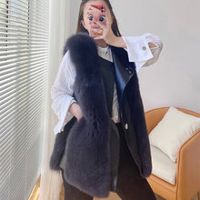 Load image into Gallery viewer, Winter Women&#39;s Genuine Sheepskin Leather Jackets Fur Vests Real Fox Fur Gilet