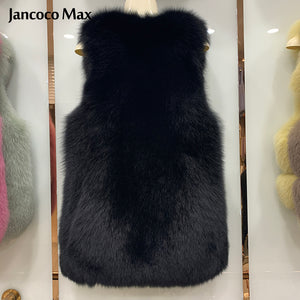 Winter Women's Genuine Sheepskin Leather Jackets Fur Vests Real Fox Fur Gilet