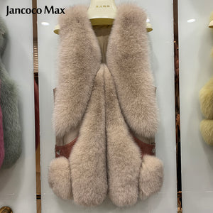 Winter Women Luxury Fluffy Long Vest Fashion Real Fox Fur Gilets