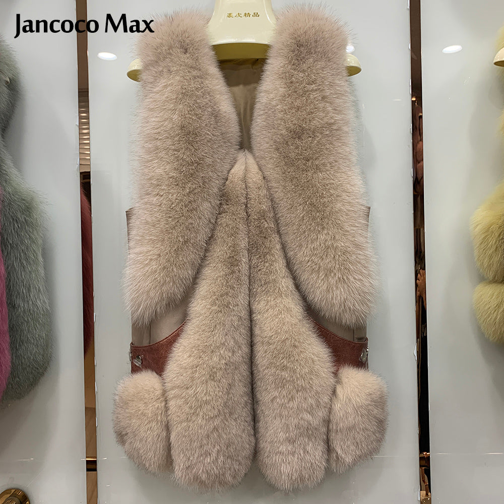 Winter Women Luxury Fluffy Long Vest Fashion Real Fox Fur Gilets