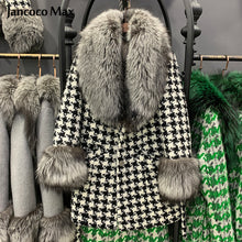 Load image into Gallery viewer, Women Winter New Wool Coat Fox Sleeve Long Real Fox Fur Jacket Warm Overcoat