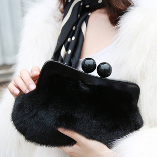2022 New Fashion Mink Fur Handbag Women's Clutch Bag Luxury Designer Handbag Wedding Purse 8841