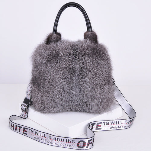 2022 New Women's Real Fox Fur Handbags Fashion Luxury Shoulder Bags All-match Soft Plush Warm Messenger Bags 8837
