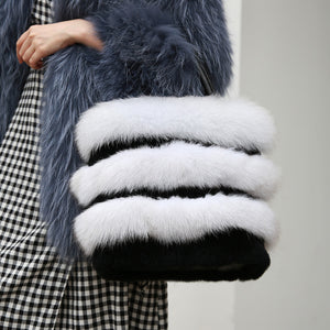 2022 New Women's Fashion Fox Fur Handbag Fluffy Messenger Bag Ladies Winter Shoulder Bag Large Capacity Tote 8813