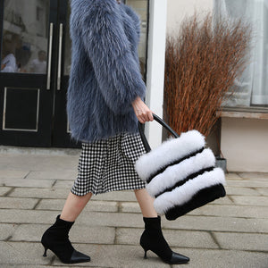2022 New Women's Fashion Fox Fur Handbag Fluffy Messenger Bag Ladies Winter Shoulder Bag Large Capacity Tote 8813