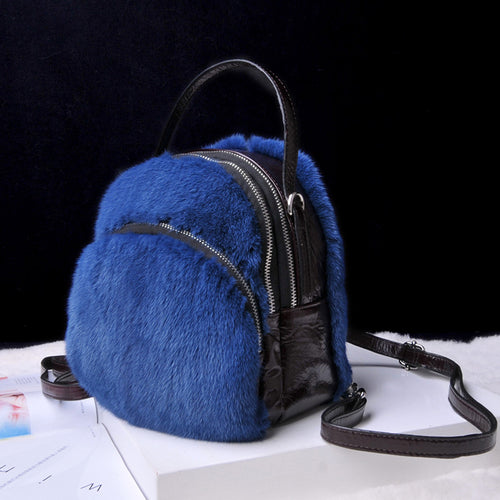 2022 New Women's Real Mink Fur Backpack Fashion Female Fur Shoulder Bags Cowhide Backpack Female Crossbody Bags 8824