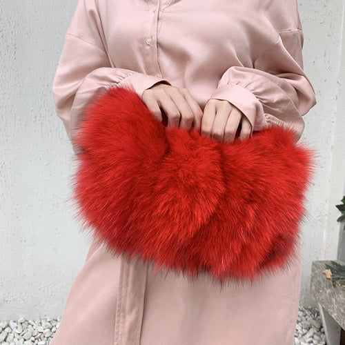 2022 Women's Luxury Fox Fur Handbags Female Soft Warm Fur Shoulder Bag Fluffy Crossbody Bags 8807