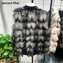 Load image into Gallery viewer, Women&#39;s Real Fox Fur Vest Genuine Sheepskin Leather Gilet Winter Waistcoat