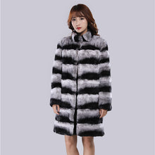 Load image into Gallery viewer, Women&#39;s Fashion Rex Rabbit Fur Long Coats Luxury Chinchilla Overcoats