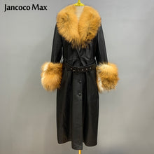 Load image into Gallery viewer, Women Fashion Luxury Long Leather Jackets Real Fur Coat Warm Windbreaker