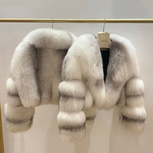Women Luxury Cross Fox Fur Jacket Winter Warm Luxury Coat