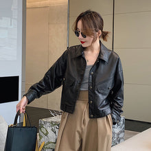 Load image into Gallery viewer, Lady Fashion Black Vegetable Tanned Leather Jackets Women Sheep Coat Vintage Motorcycle Jacket Spring Autumn Streetwear CL4019