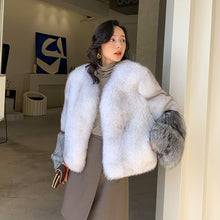 Load image into Gallery viewer, 2022 New Women&#39;s Fox Fur Coat Silver Fox Sleeve Luxury Fluffy Fur Overcoat Warm Winter 4920