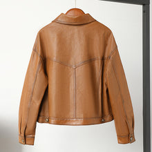 Load image into Gallery viewer, Lady Fashion Black Vegetable Tanned Leather Jackets Women Sheep Coat Vintage Motorcycle Jacket Spring Autumn Streetwear CL4019