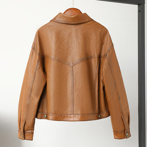 Lady Fashion Black Vegetable Tanned Leather Jackets Women Sheep Coat Vintage Motorcycle Jacket Spring Autumn Streetwear CL4019
