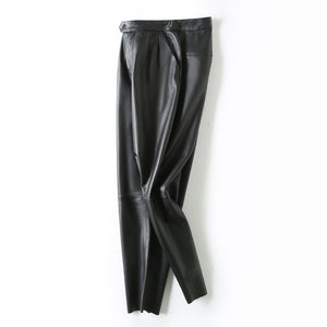 Women Cropped Leather Pants Loose Pencil Pants Solid Sheepskin Harem Pants 2022 New SY3987