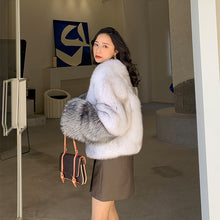 Load image into Gallery viewer, 2022 New Women&#39;s Fox Fur Coat Silver Fox Sleeve Luxury Fluffy Fur Overcoat Warm Winter 4920