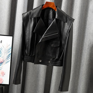 New Arrivals Genuine Leather Jackets 2022 Sheepskin Bomber Jackets Lady Short Jacket Black White Motorcycle CL4154