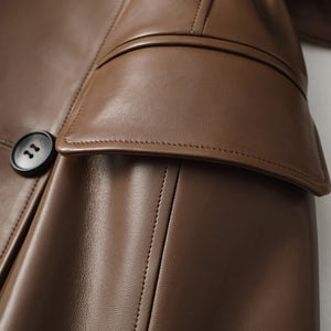Women 2022 New Leather Trench Coats Lady Fashion Streetwear Genuine Leather Jacket Long Full Sleeve Female Clothing CL4872