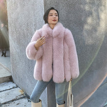 Load image into Gallery viewer, Ladies Fox Fur Coat 2022 New Long Sleeve Stand Collar Fluffy Fur Luxury Overcoat Mid Length Warm Winter 4918