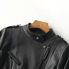 Load image into Gallery viewer, Spring Autumn Trend Style Genuine Leather Jackets For Women Full Sleeve Black Leather Coat Zipper Fashion Biker Jacket AEL4066