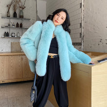 Load image into Gallery viewer, Ladies Fox Fur Coat 2022 New Long Sleeve Stand Collar Fluffy Fur Luxury Overcoat Mid Length Warm Winter 4918